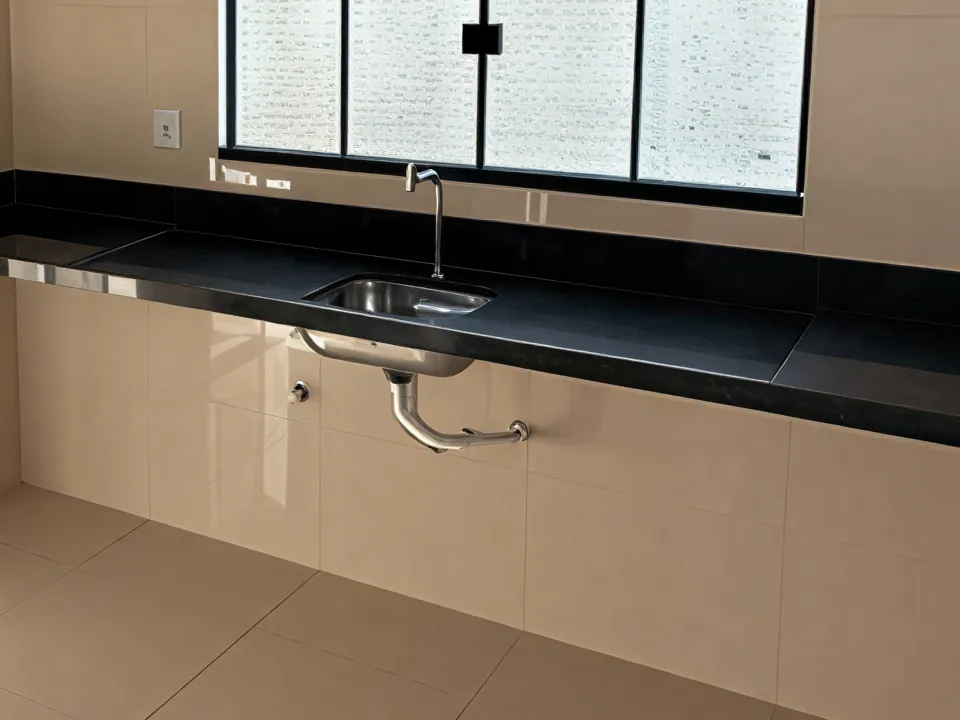 Bancada de granito preto da cozinha.