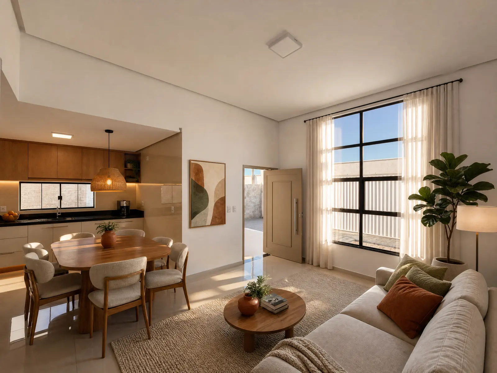 Sala decorada em estilo contemporâneo.